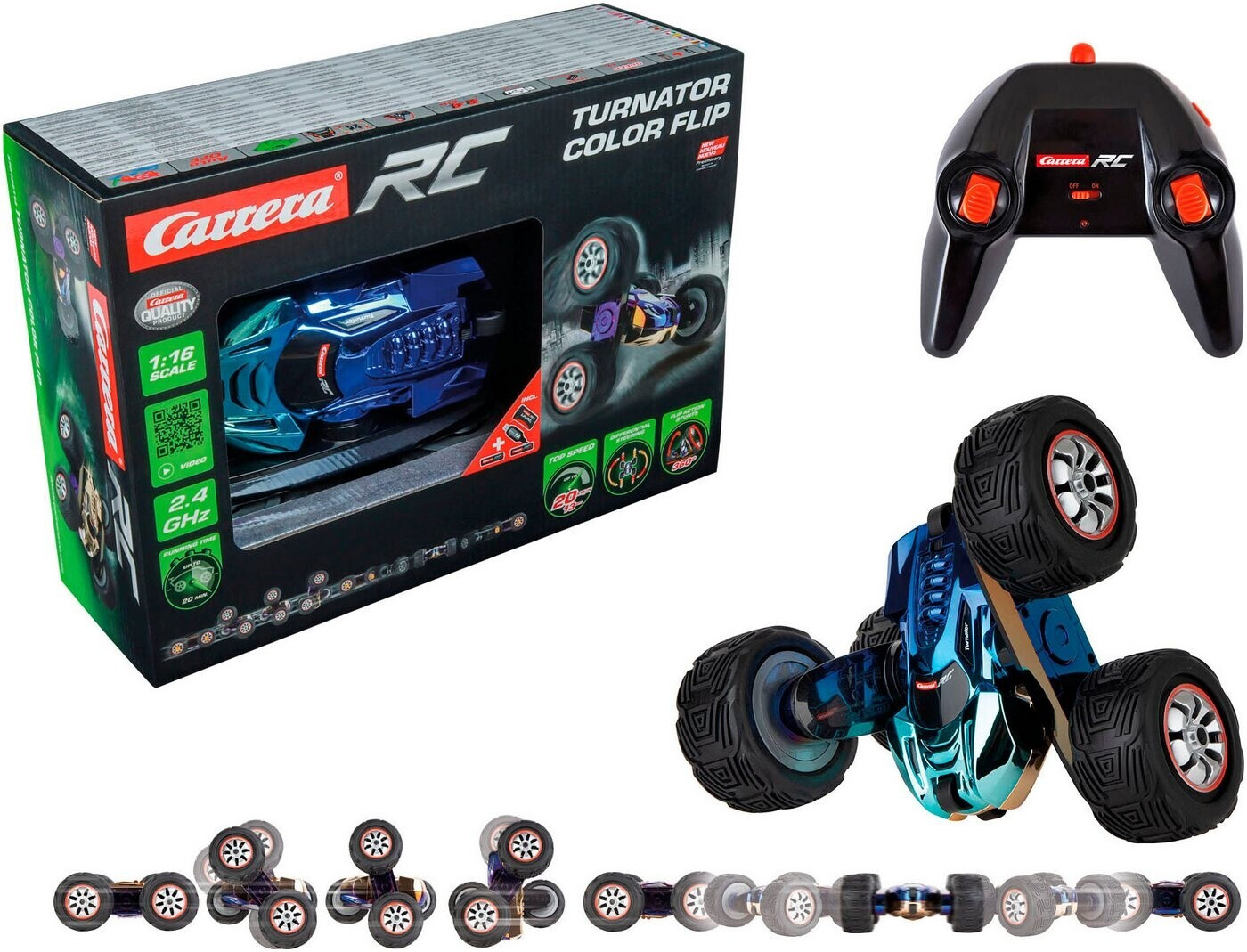 Carrera, RC, Turnator, Color, Flip, 2,4, GHz, 370162114, Maschine, Sprach, Rad, Leichtmetallfelge, Fahrzeug Carrera RC Turnator Color Flip 2,4 GHz 370162114