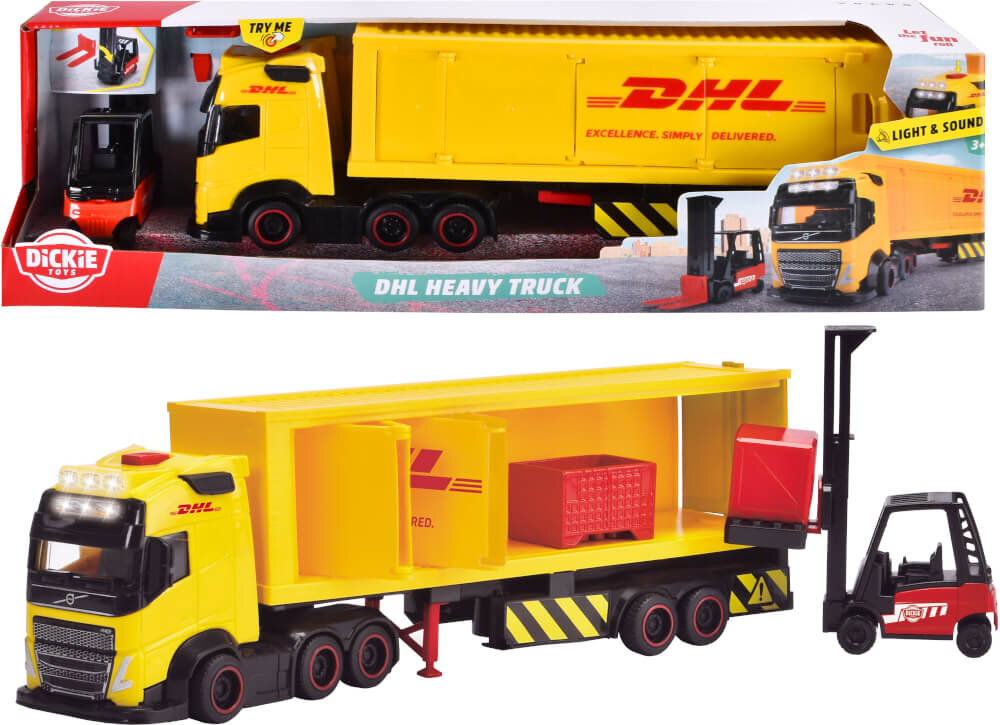 Dickie Toys DHL Truck 203747018 Anhänger-LKW, Lastwagen, Fahrzeug, Maschine, Rad