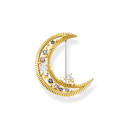 Thomas, Sabo, Brosche, Halbmond, Mit, Bunten, Steinen, Gold, Zubehor, Ohrring, Schmuck, Diamant, Edelstein
