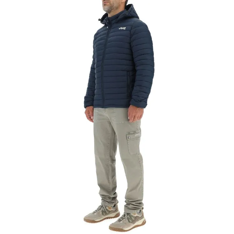 JEEP Herren Winterjacke O103344BL - Dunkelblaue Steppjacke mit abnehmbarer Kapuze GR. XXL