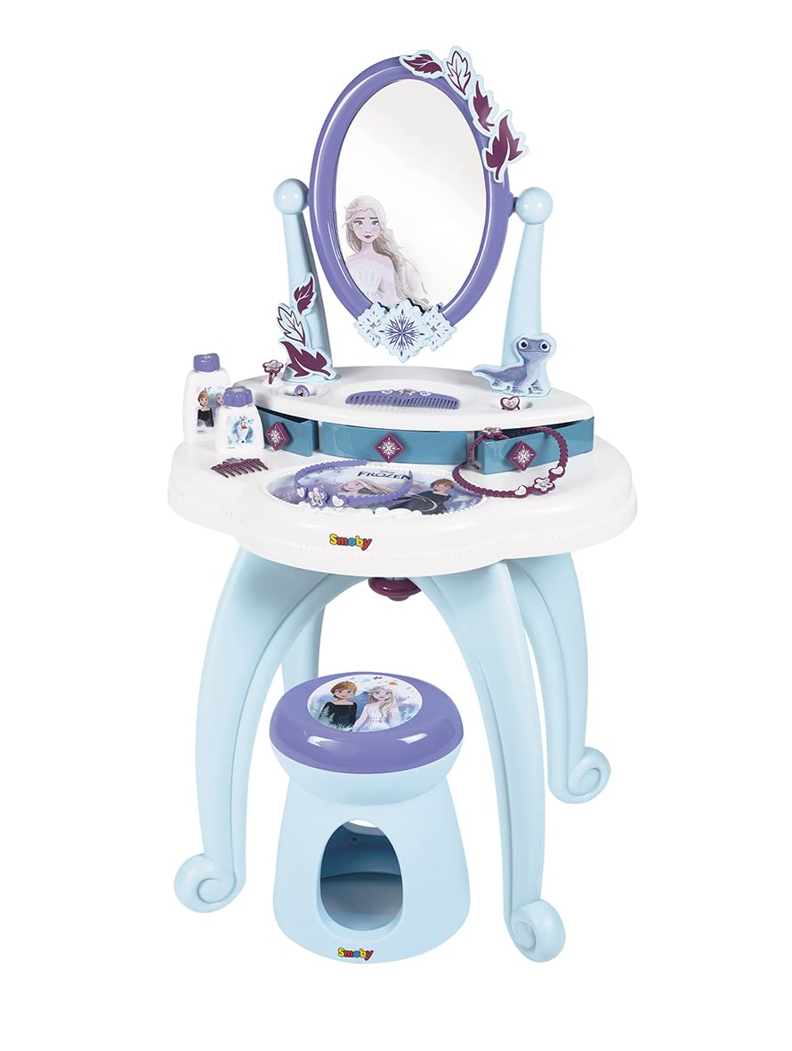 Smoby Frozen Schminktisch 2-in-1 mit Hocker und mehr als 10 Accessoires Spiegel, Stuhl, Schmuck, Parfumfläschchen, Kamm, 87×49×36 cm, ab 3 Jahren, Drinnen, Mobiliar
