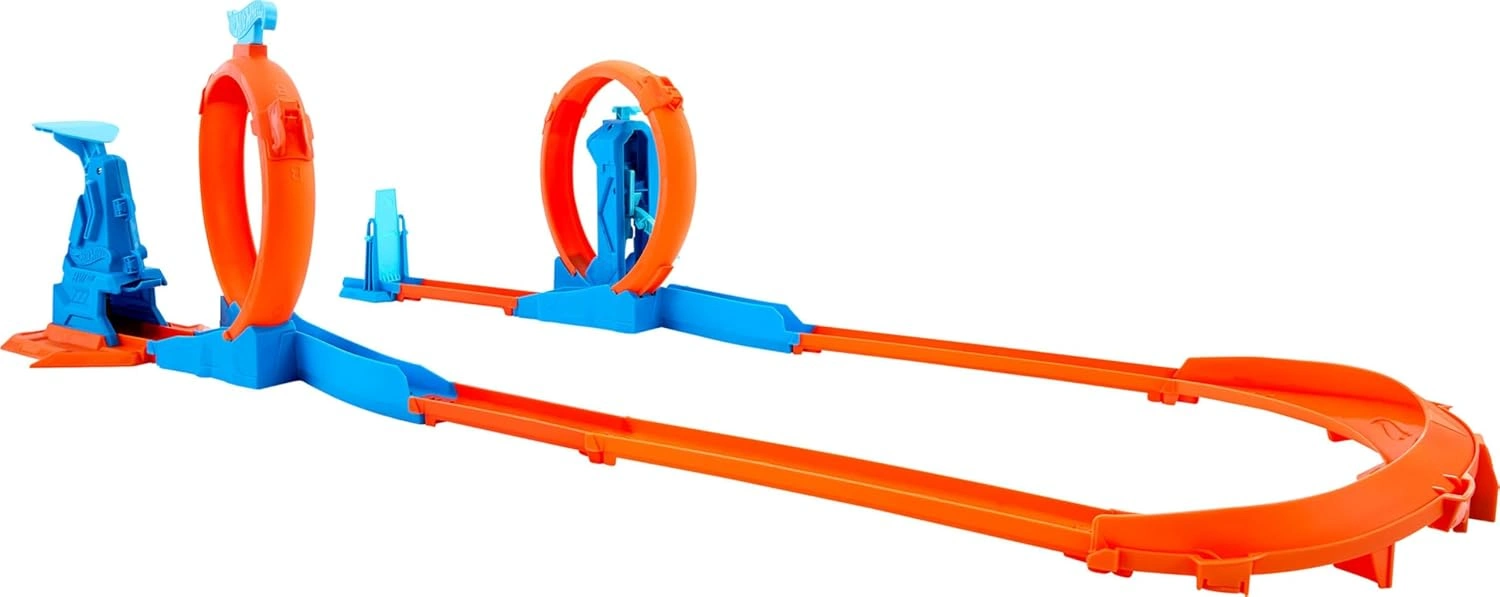 Hot Wheels Track Creator Dreifach-Looping-Pack und Spielzeugauto im Maßstab 1:64, Trackbauset