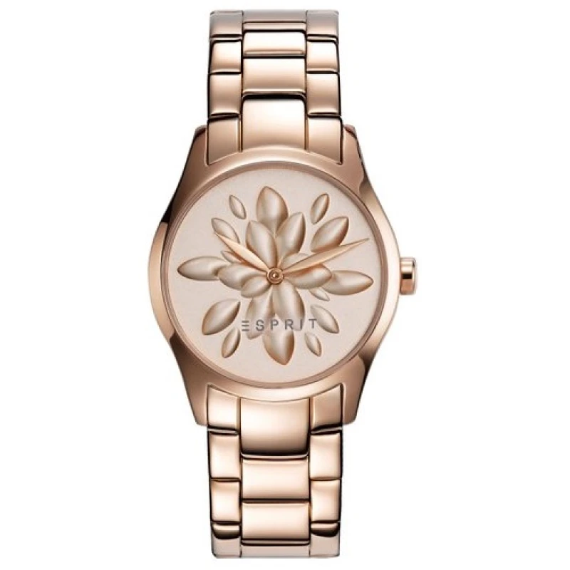 ESPRIT Damenarmbanduhr Roségold, Blumen Zifferblatt, Edelstahl