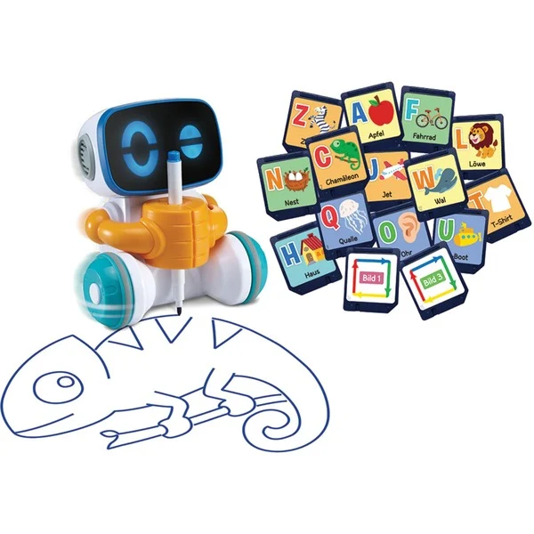 VTech Codi, der clevere Mal-Roboter interaktiv ab 4 Jahren VTech Codi, der clevere Mal-Roboter aus Kunststoff -0,55 kg, 3 Modi Vorlage, Malen, Codieren, 15 Chipkarten, 99 Motive, LED-Augen, kindersicheres Batteriefach, ab 4 J.,