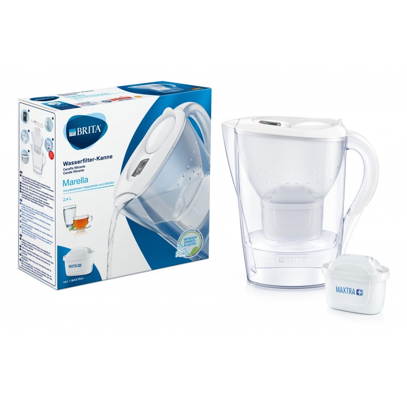 BRITA „Marella“ - Tischwasserfilter 2,4 l, Transparent/Weiß, inkl. 1× MAXTRA+ Kanne, Gerät, Elektrisches Gerät, Mischer, Wasserkrug