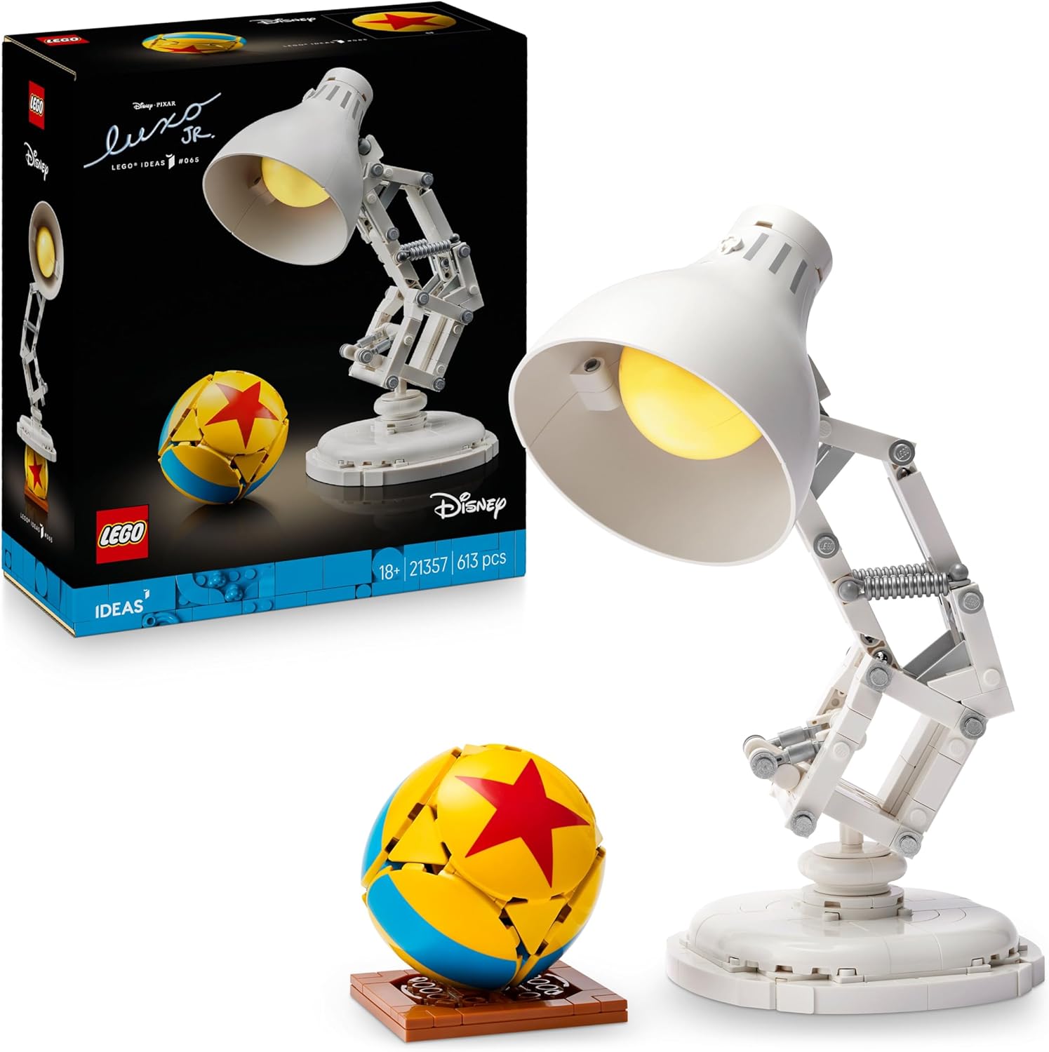 LEGO® Ideas 21357 Disney Pixar Luxo Jr. – Verpackung, Zubehör und Details sichtbar