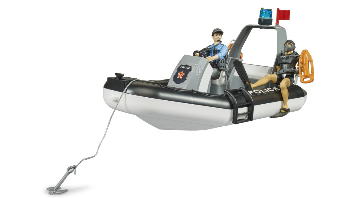 Bruder 62733 Bworld Polizei Schlauchboot Mit Rundumleuchte, 2 Figuren Und Zubehör Bruder, 62733, Bworld, Polizei, Schlauchboot, Mit, Rundumleuchte, 2, Figuren, Und, Zubehör, Wasserfahrzeug, Beiboot, Schutzhelm, Weste, Person