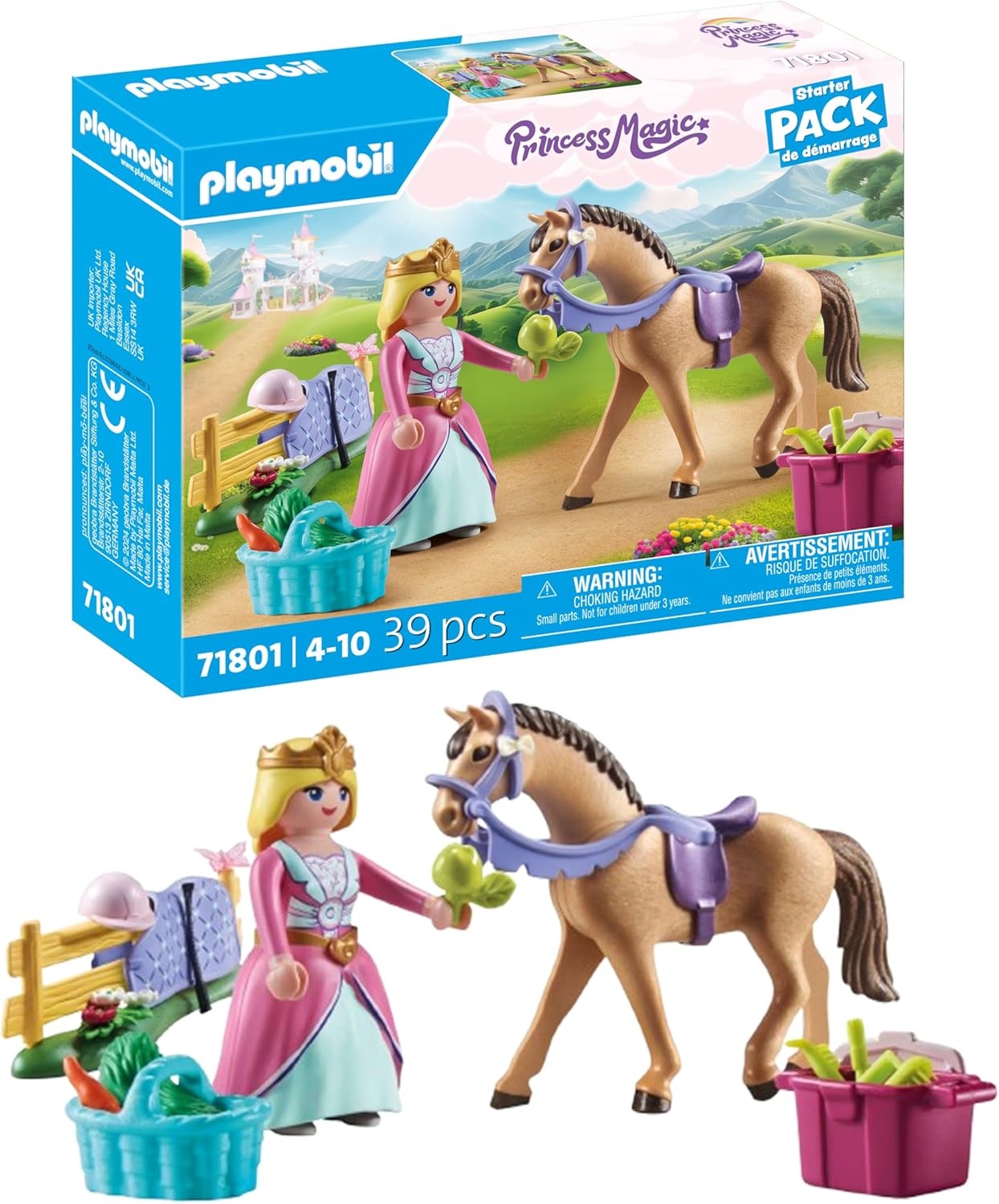 PLAYMOBIL 71801 Princess Magic: Prinzessin mit Pferd, Karotte & Decke Figur, Puppe, Spielzeug, Pferd, Person