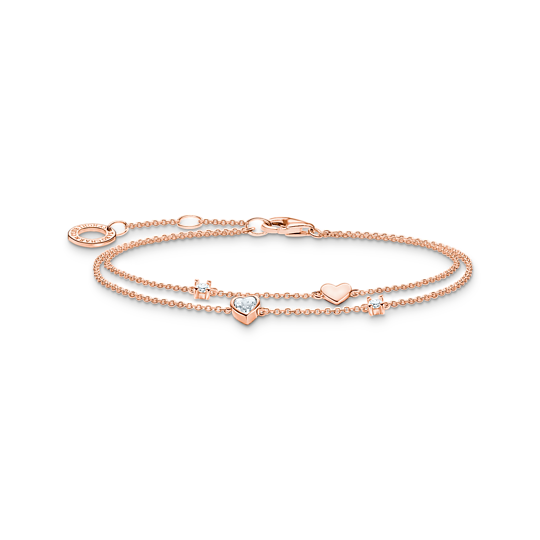Thomas, Sabo, Armband, Mit, Herzen, Und, Weiße, Steine, Rosegold, Länge, 19, Cm, Zubehor, Armreif, Schmuck, Halskette