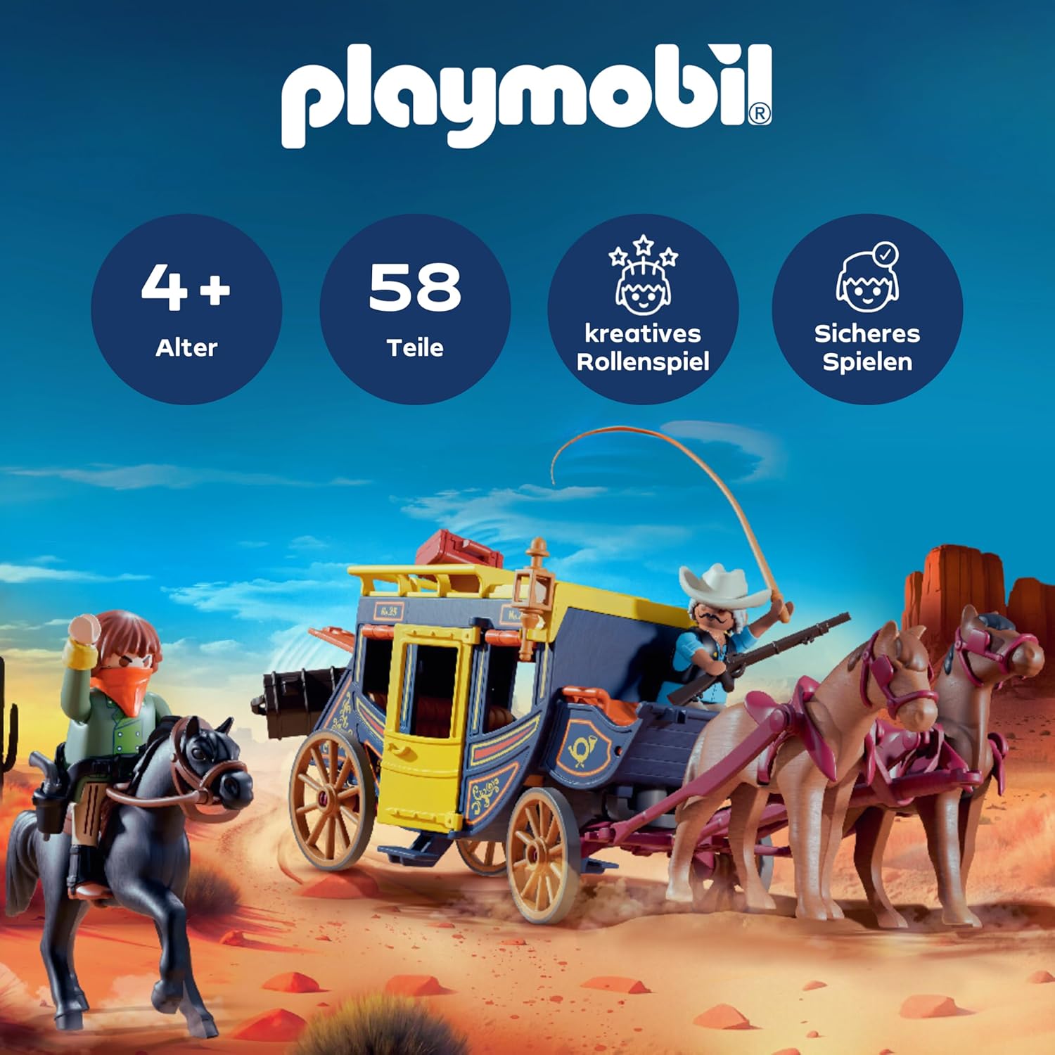 PLAYMOBIL 71862 Postkutschenüberfall im Wilden Westen Western-Abenteuer mit Kutsche und Figuren
