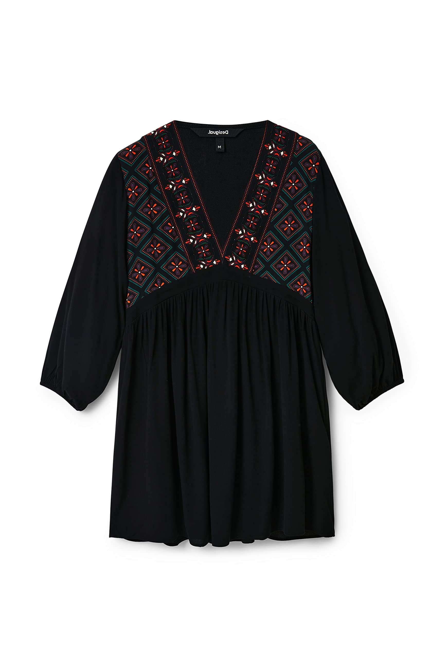 Desigual Damen Casual Dress – Langarmkleid mit geometrischem Muster, Schwarz GR. XXL