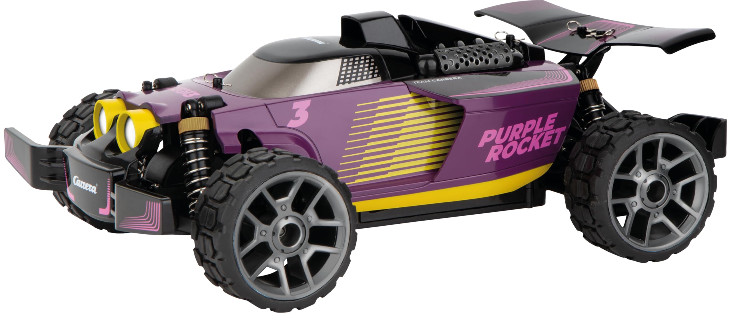 Carrera 370183025 - RC Purple Rocket PX mit 50 km/h, Allrad & Öldämpfer Maschine, Sprach, Buggy, Rasenmäher, Rad
