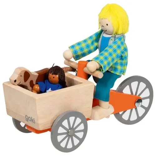 goki Lastenfahrrad mit 2 Biegepuppen und Hund - Holz & Textil, ab 3 Jahren