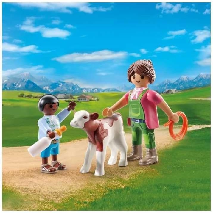 PLAYMOBIL 71803 - DuoPack: Bäuerin mit Kind und Kalb Person, Gras, Pflanze, Leute, Kuh
