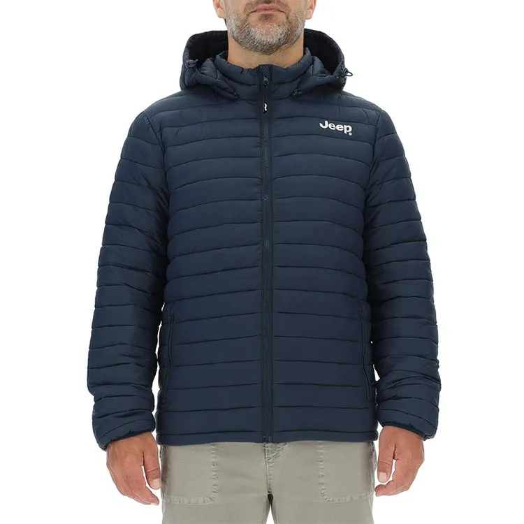 JEEP Herren Winterjacke O103344BL - Dunkelblaue Steppjacke mit abnehmbarer Kapuze GR. XXL