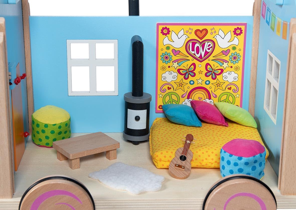 GOKI 51440 Wohnwagen Spirit - 12-teiliges Spielset aus Holz & Textil