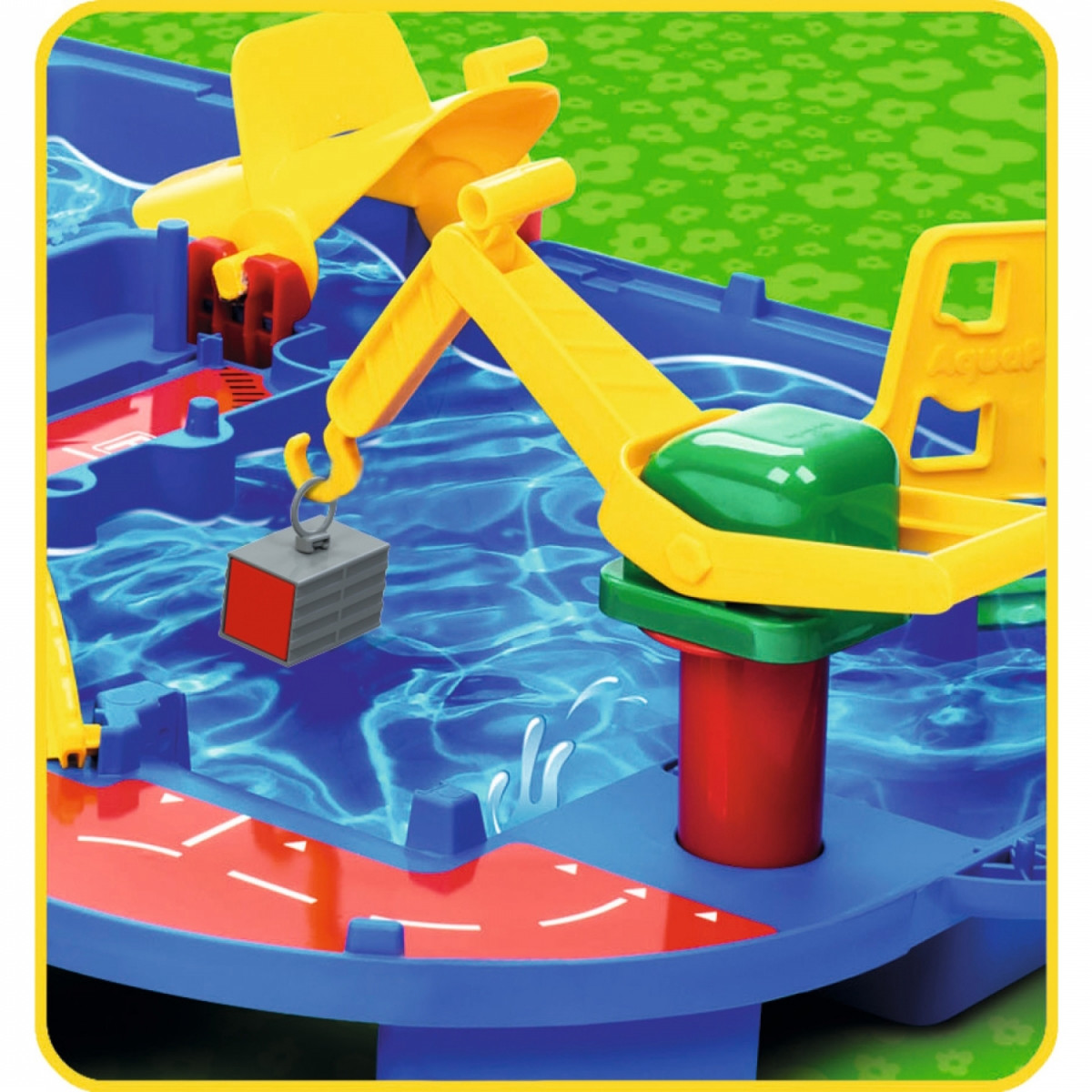 Aquaplay 8700001501 Start Set - Wasserbahn für wenig Platz mit 21 Teilen inklusive 1 Hippo Wilma, Amphibienauto und Containerboot