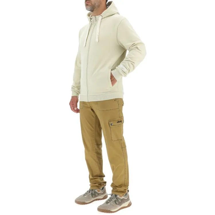 JEEP Herren Kapuzenjacke O103180WH - Weiße Sweatjacke mit Jeep-Star-Print und Reißverschluss GR. XXL