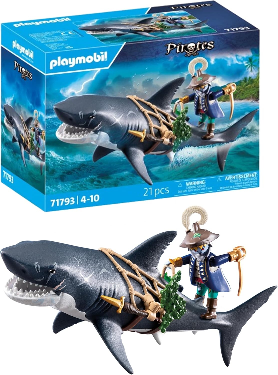 PLAYMOBIL 71793 Pirates: Gefahr durch Riesenhai mit Hai-Pirat Tier, Leben, im, Meer, Fische, Person