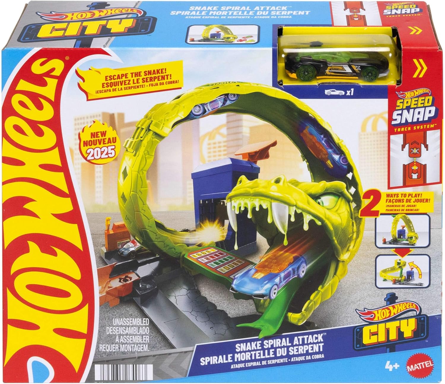 Hot Wheels Schlangen-Spiralattacke Spielset mit Die-Cast-Spielzeugauto im Maßstab 1:64 und schnellem Track-Stecksystem Hot, Wheels, Schlangen-Spiralattacke, Spielset, mit, Die-Cast-Spielzeugauto, im, Maßstab, 1:64, und, schnellem, Track-Stecksystem