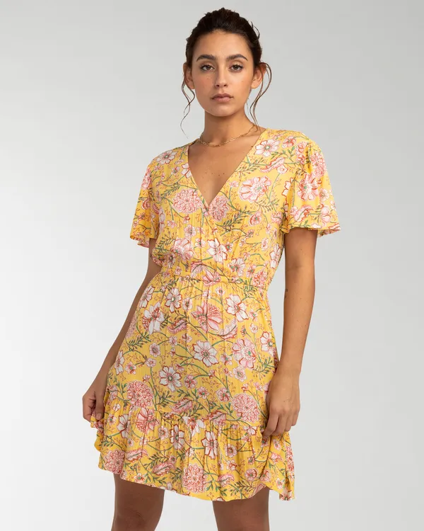 Billabong Kleid Damen Gelb Blumen GR. L