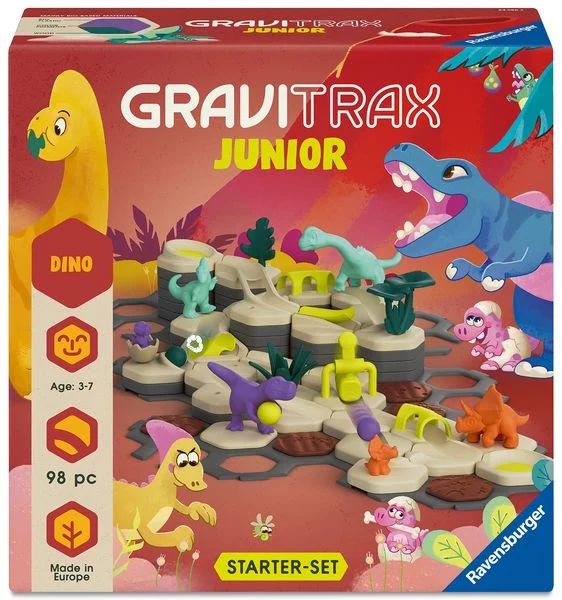 Ravensburger GraviTrax Junior Starter-Set L Dino24586Erweiterbare Kugelbahn für Kinder, Murmelbahn aus umweltfreund