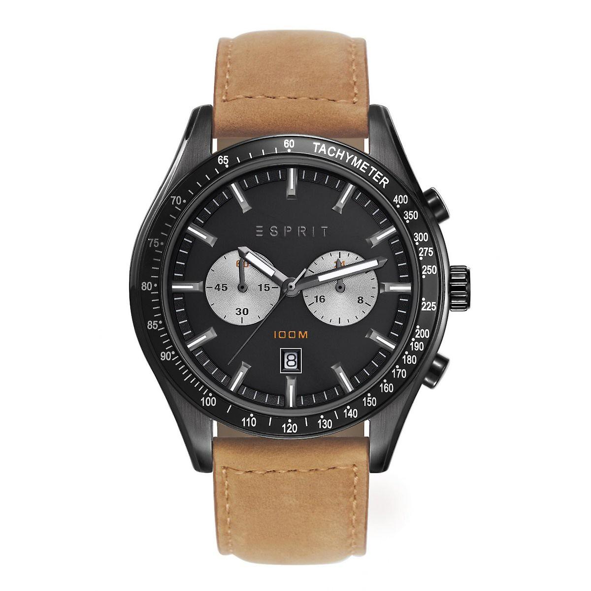 ESPRIT Herrenarmbanduhr Ryan Chronograph Leder, Schwarz Armbanduhr, Arm, Körperteil, Person