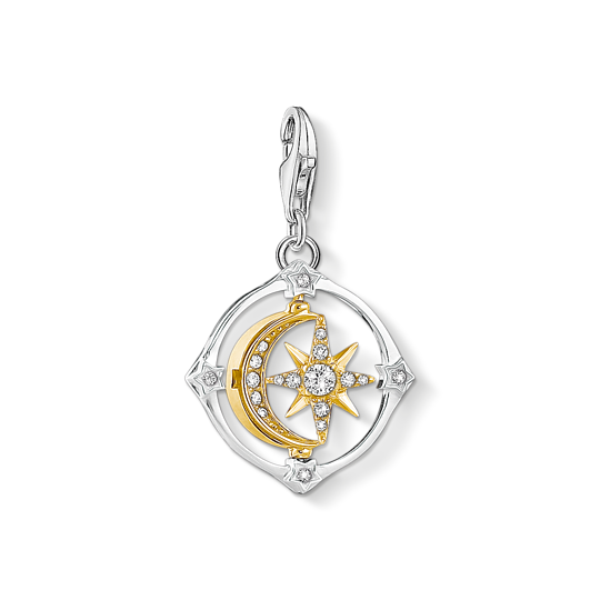 Thomas, Sabo, Anhänger, Charm-Club, Mond, &, Stern, Beweglich, 925, Sterling, Silber, Vergoldet, Gelbgold, Zirkonia, Mehrfarbig, 1815-414-7, Zubehor, Anhänger, Ohrring, Schmuck, Medaillon