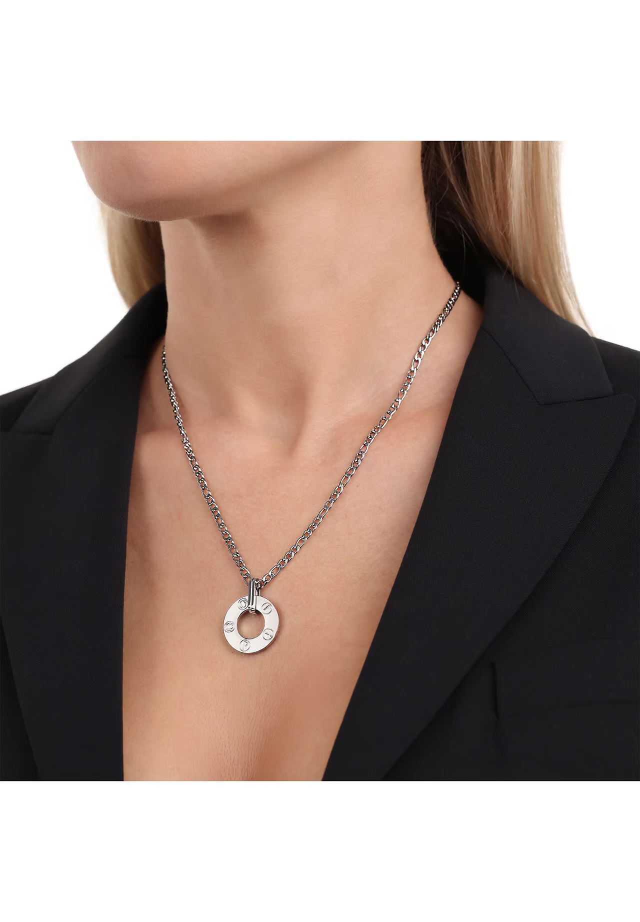 JOOP! Halskette - aus poliertem Edelstahl, Anhänger, Figarokette, 45+5 cm, Damen Zubehor, Anhänger, Schmuck, Halskette, Medaillon