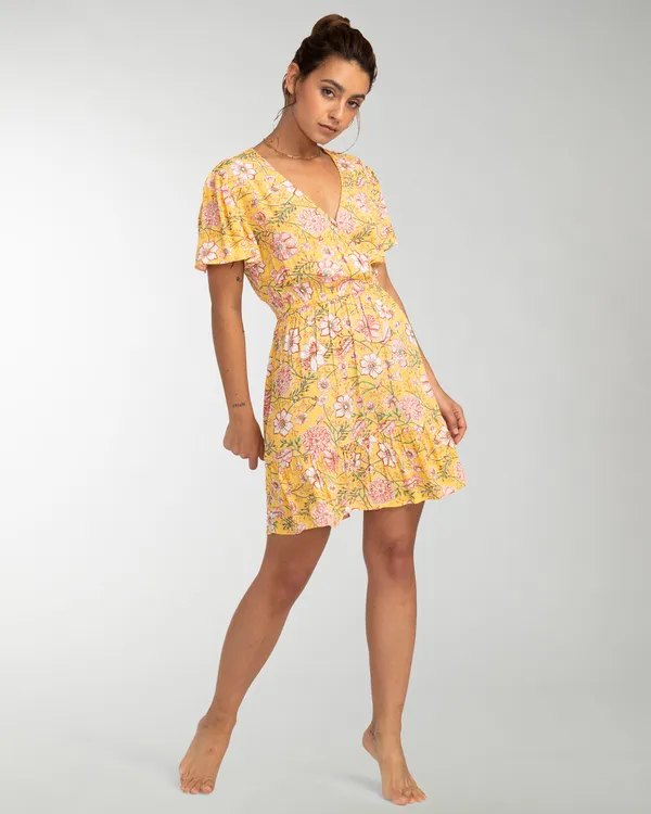 Billabong Kleid Damen Gelb Blumen GR. L