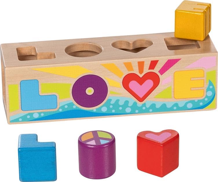 GOKI 58309 Sort Box LOVE - Formensteckspiel aus Holz im Retro-Design