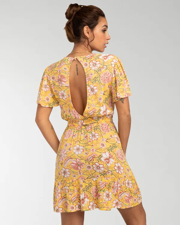 Billabong Kleid Damen Gelb Blumen GR. L