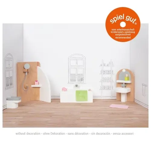 goki Puppenmöbel „Badezimmer“ - 10-teilig, Holz & Stoff, modernes Design