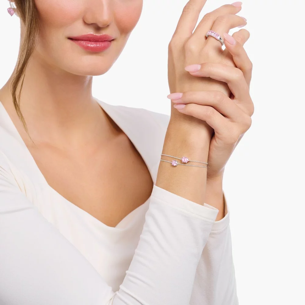 Thomas Sabo Armband Mit Zirkonia Tropfen Länge 19 Cm Pink Silber A2159-051-9-L19V