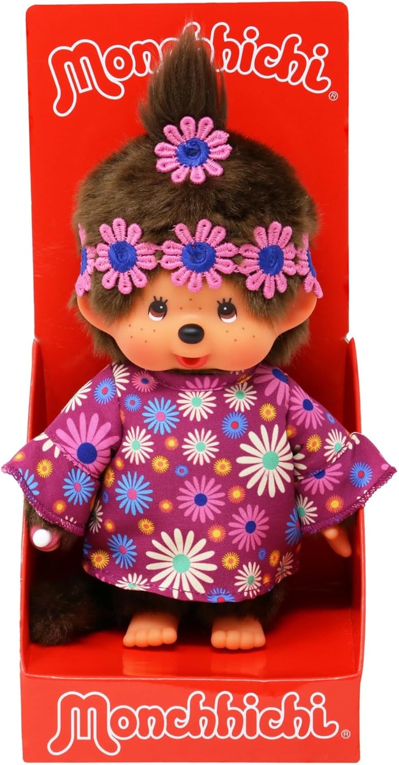 Monchhichi Flower Power Girl – 20 cm – Verpackung, Zubehör und Details sichtbar