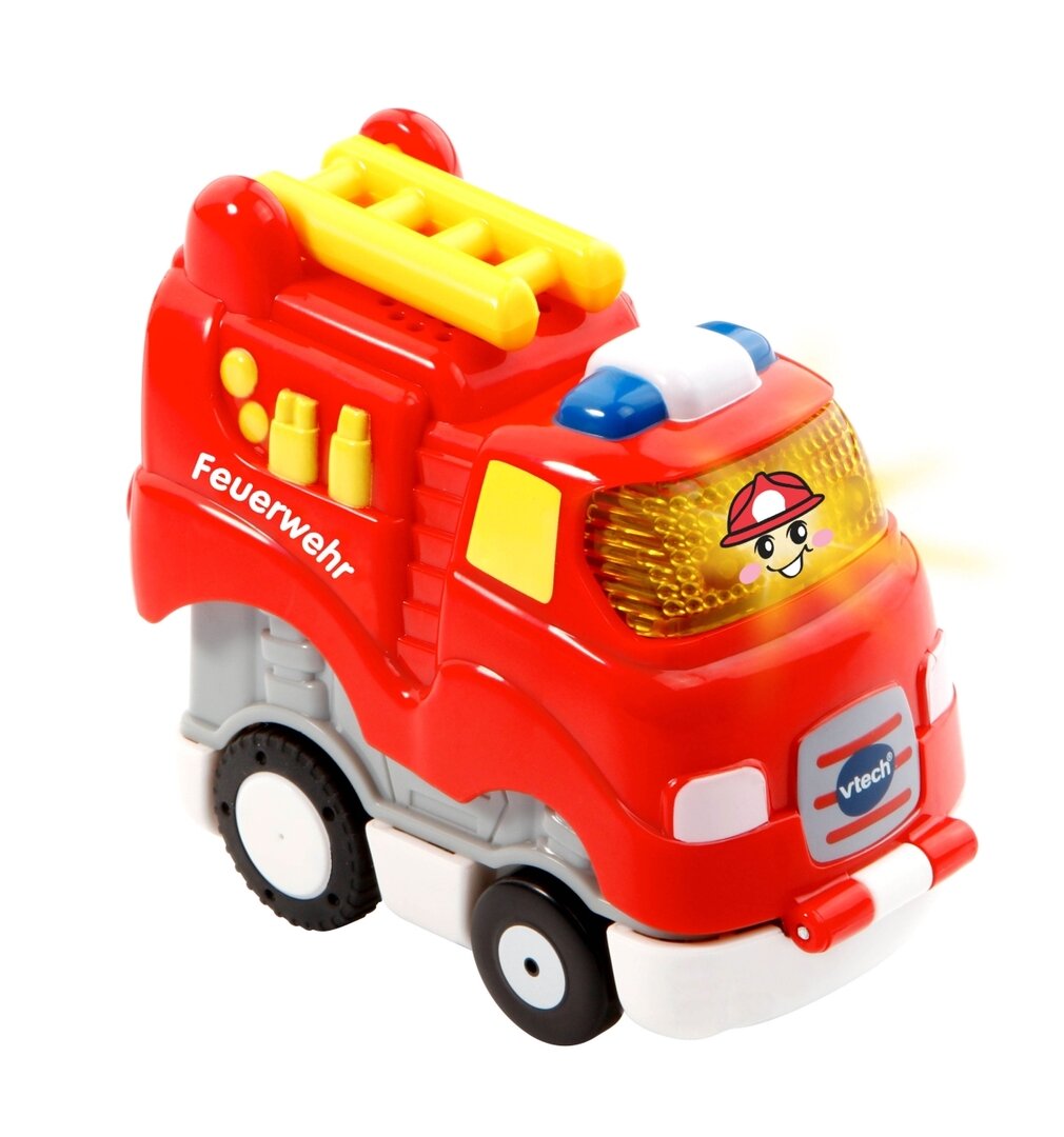 VTech Tut Tut Baby Flitzer Feuerwehr Press & Go Fahrzeug, ab 1 Jahr VTech Tut Tut Baby Flitzer Feuerwehr Press & Go: drück, und es fährt los; mit Lichtern, Melodien, Sätzen, kindersicherem Batteriefach, ab 1 Jahr,