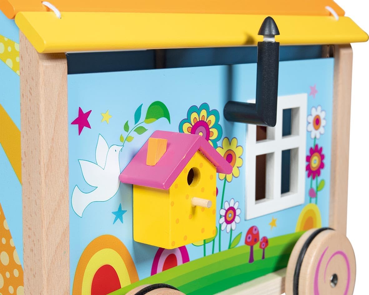 GOKI 51440 Wohnwagen Spirit - 12-teiliges Spielset aus Holz & Textil