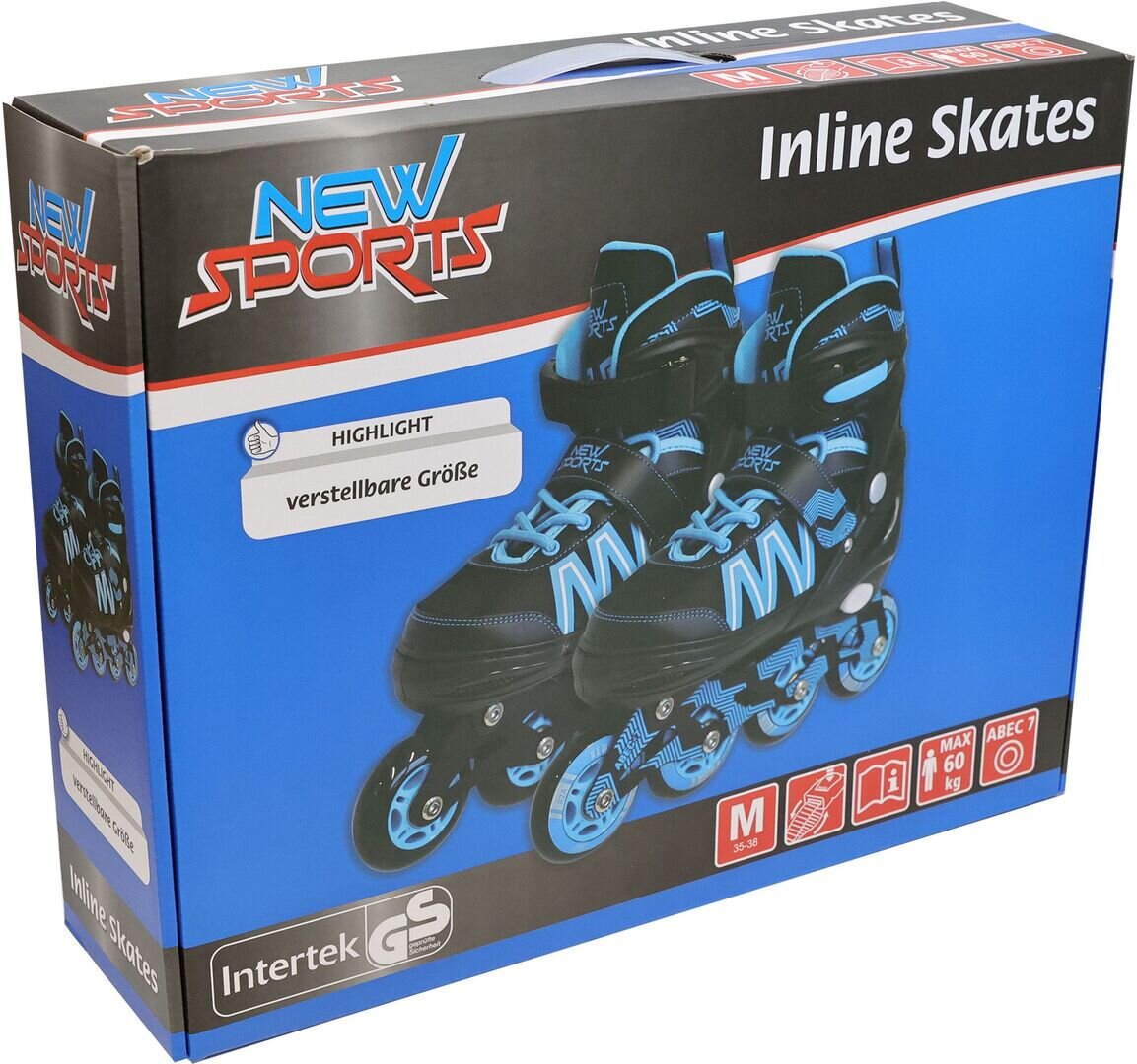 New Sports Inliner schwarz/blau ABEC 7, Größe 35-38 Maschine, Rad