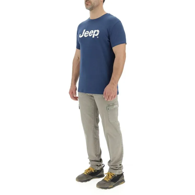 JEEP Herren T-Shirt O103354BL - Dunkelblau mit großem Logo-Print GR. L