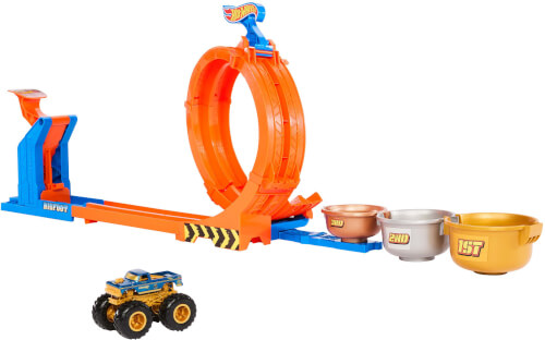 Hot Wheels Monster Trucks Loop Flip Trophy Challenge-Spielset und Die-Cast-Bigfoot Spielzeugtruck