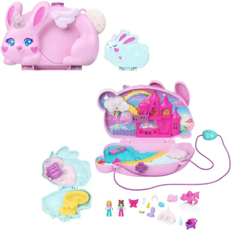 Polly Pocket 2-in-1-Bunny Fun Schatulle, tragbares Taschen-Spielset mit 2 Puppen und 12 Zubehörteilen inklusive Tieren Polly Pocket 2-in-1-Bunny Fun Schatulle, tragbares Taschen-Spielset mit 2 Puppen und 12 Zubehörteilen inklusive Tieren