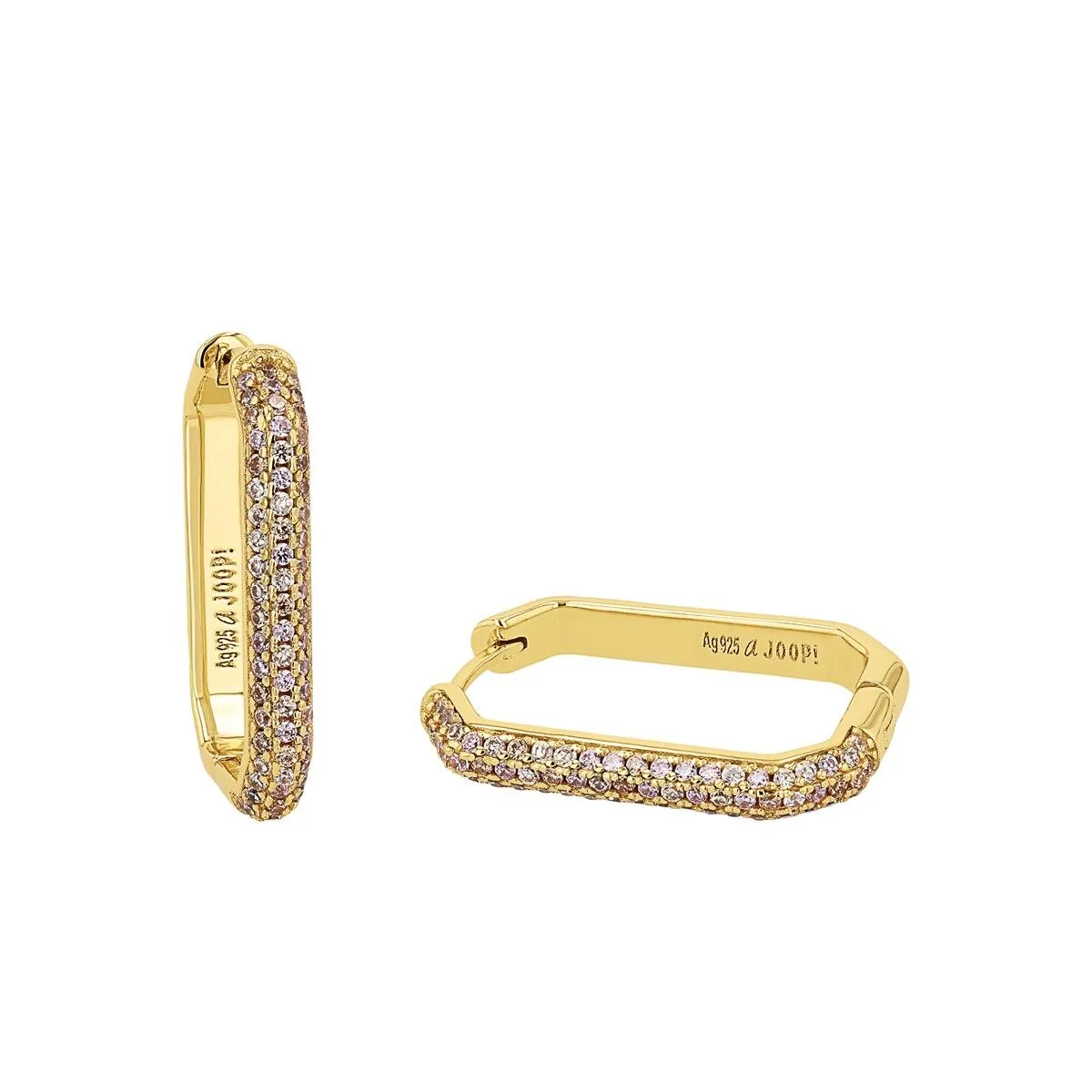 JOOP! Creolen - Damen-Ohrringe aus vergoldetem 925 Sterling Silber mit Zirkonia, Scharnier-Verschluss, 26,5 mm, goldfarben