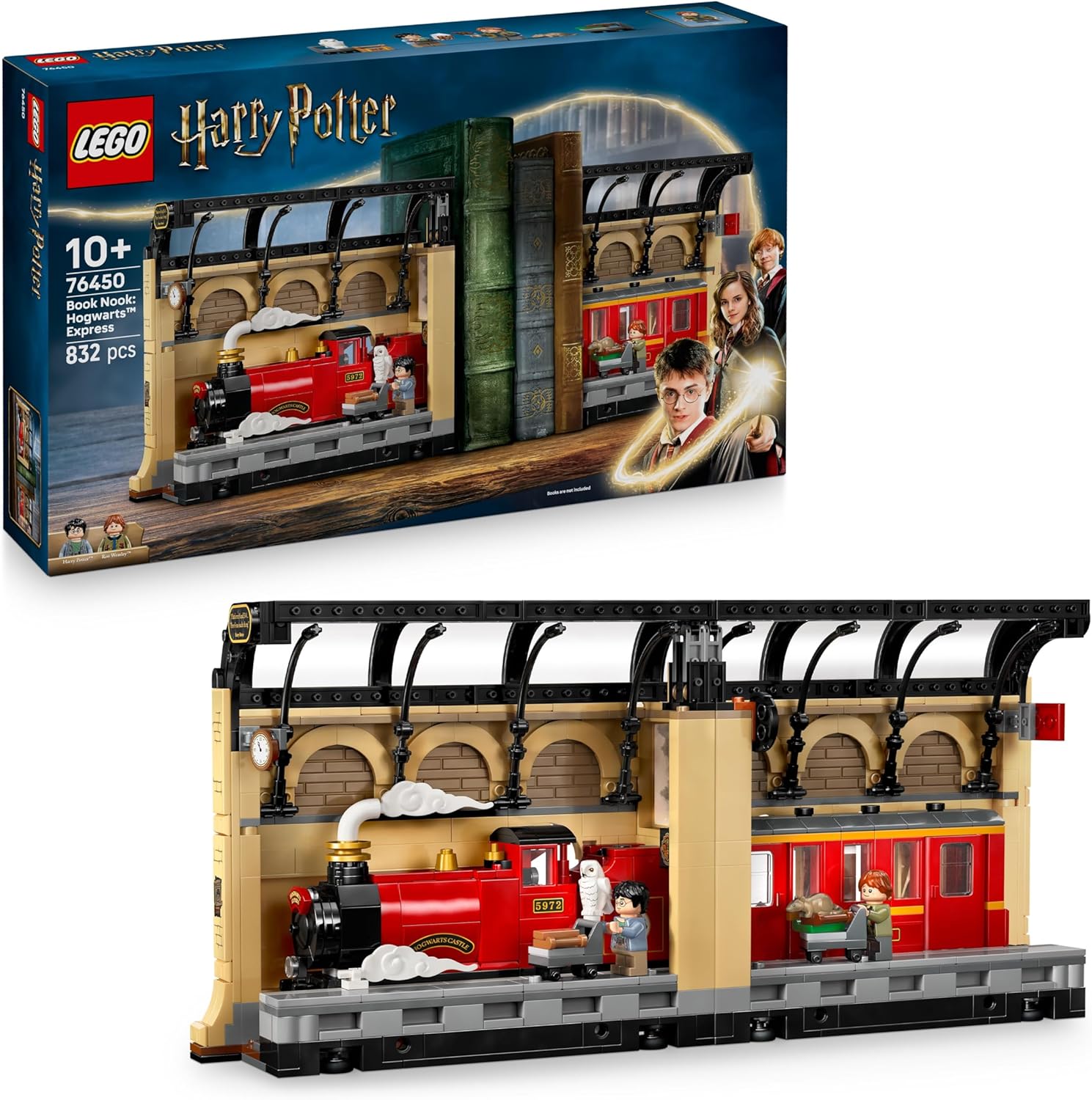 LEGO® Harry Potter™ 76450 Buchstütze: Hogwarts™ Express – Verpackung, Zubehör und Details sichtbar