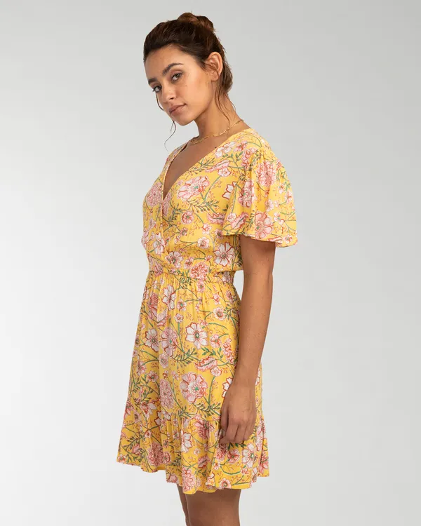 Billabong Kleid Damen Gelb Blumen GR. L