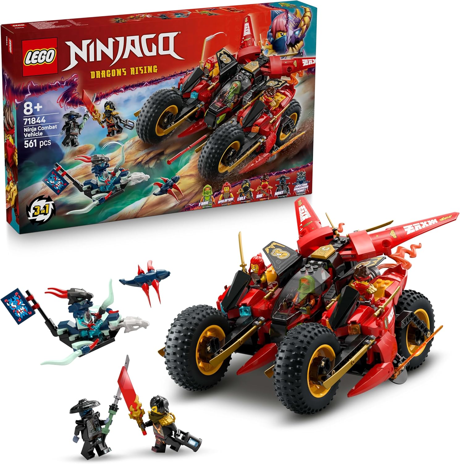 LEGO® NINJAGO® 71844 Ninja Actionflitzer LEGO® NINJAGO® 71844 Ninja Actionflitzer – Verpackung, Zubehör und Details sichtbar