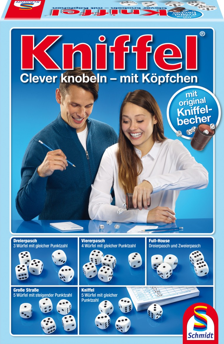 Schmidt Spiele Kniffel mit Lederwürfelbecher Erwachsener, Weiblich, Person, Frau