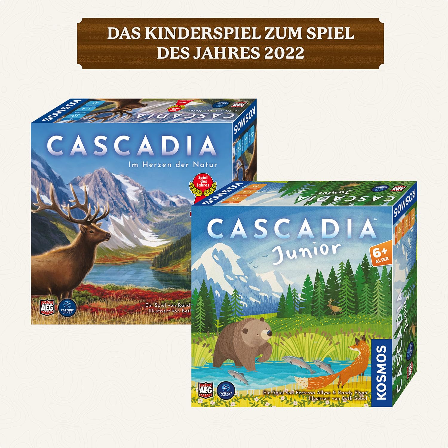 Kosmos Cascadia Junior Taktisches Legespiel Mit Tieren & Natur 684884 Hirsch, Säugetier, Tierwelt, Elch, Bär