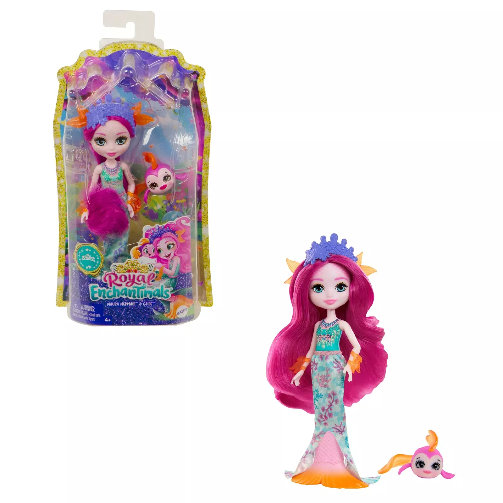 Enchantimals™ Ocean Kingdom™ Maura Mermaid™ & Glide™ Basic-Puppe – Sortiert. mit Tierfreund & Zubehör GYJ02