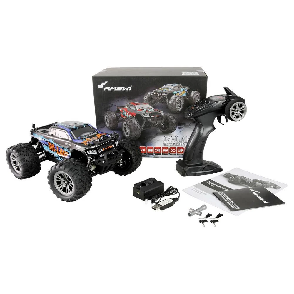 AMEWI M-Land Monstertruck 48km/h 4WD 1:16 RTR blau AMEWI M-Land Monstertruck 48km/h 4WD 1:16 RTR blau