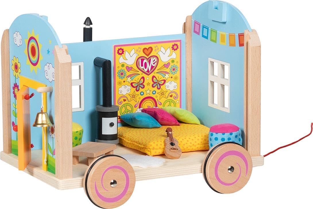 GOKI 51440 Wohnwagen Spirit - 12-teiliges Spielset aus Holz & Textil